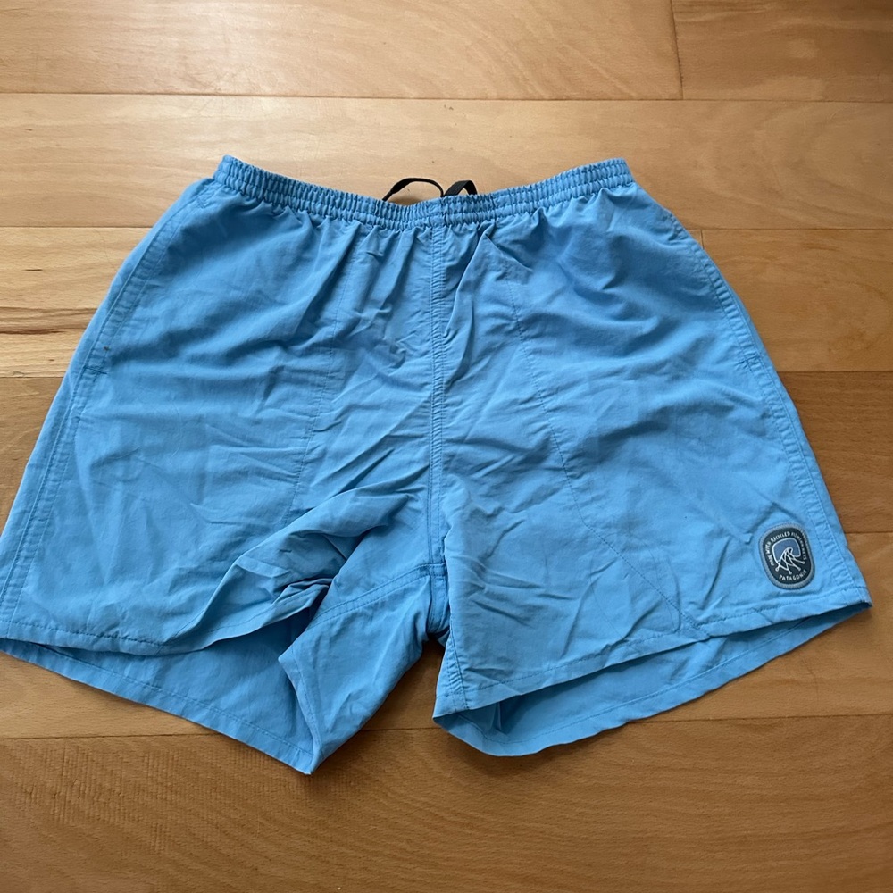 Patagonia Baggies Shorts Lagoon Blue Elastic Waist Pull On Mens